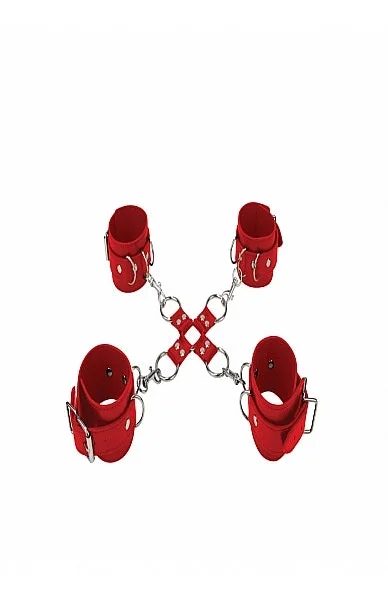 Leather Hand And Legcuffs - Red -