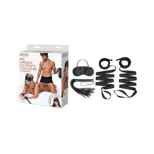 Bondage Kits & Sets: Lux Fetish Bondage Bed Strap And Flogger 4-piece Kit