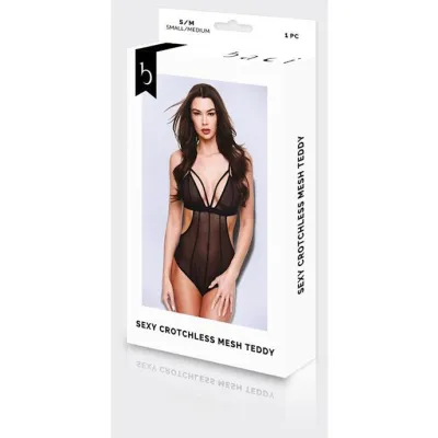 Baci Sexy Crotchless Mesh Teddy Black S m Bx