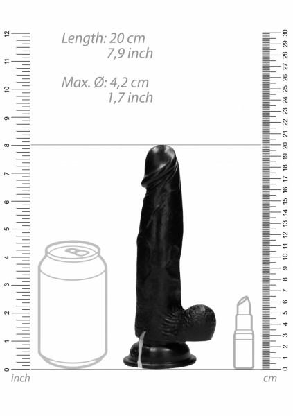 Vibrating Realistic Cock - 8" - With Scrotum - Black - Realistic Vibrating Cocks