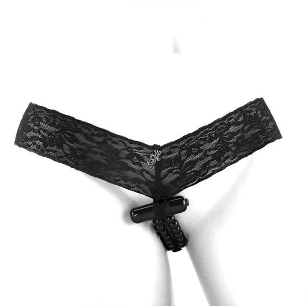 Hustler Vib Lace Thong with Beads Black M/L