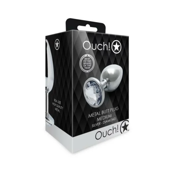 Butt Plugs: Shots Ouch! Round Gem Butt Plug Medium Silver/diamond