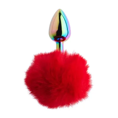 Kinki Rainbow Rabbit Tail Plug 5 9 Inch Red Small