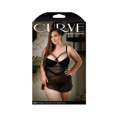 Fantasy Lingerie Curve Emily Strappy Chemise With Molded Cups G String