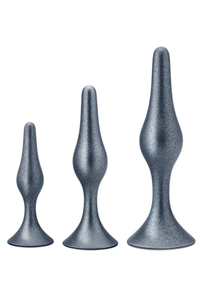 Anal Adventures Matrix Genesis 3-Piece Silicone Butt Plug Kit By Blush - Stellar Silver