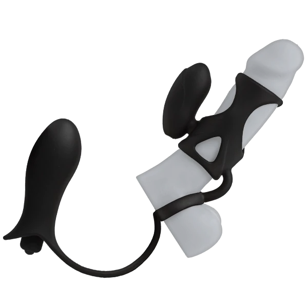 Kink Vibrating Cock Cage w/Ball Strap & Dual Bullets - Black