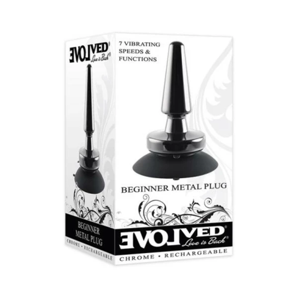 Butt Plugs: Evolved Beginner Metal Plug Rechargeable Vibrating Chrome Anal Plug With Suction Cup Base Black