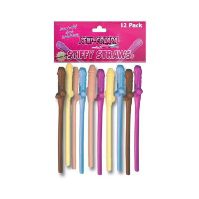 Peni colada Stiffy Penis Straws Asst Colors 12 pk