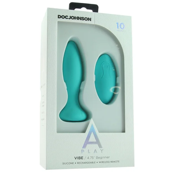 A-Play Beginner Vibrating Rechargeable Silicone Anal Plug With Remote By Doc Johnson - Teal