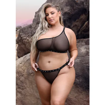 Bad Bitch One Shoulder Bling Bralette and Panty Queen Size