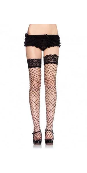 Lace Top Fence Net Thigh Highs - One Size - Black
