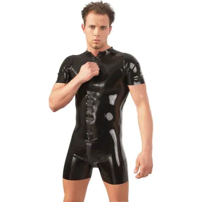 Mens Latex Playsuit Black Small