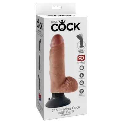 King Cock 7 Vibrating Cock With Balls Tan