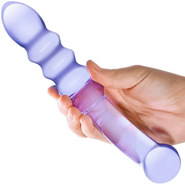 Glas Purple Rain Ribbed Glass Dildo