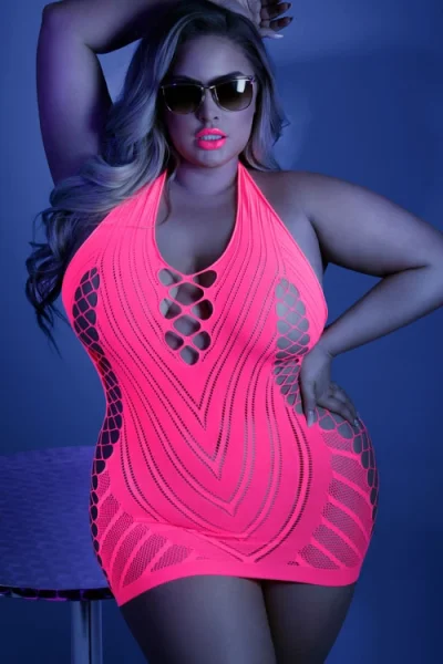 Neon Nights - Fishnet Bodystocking Dress By Fantasy Lingerie