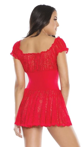 Naughty Red Lace Off The Shoulder Babydoll & G-String Set