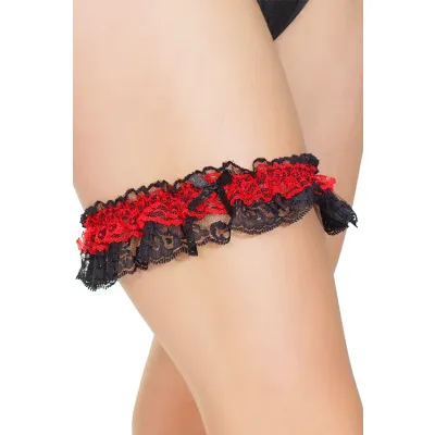 Adornment Black Red Lace Leg Garter By Coquette