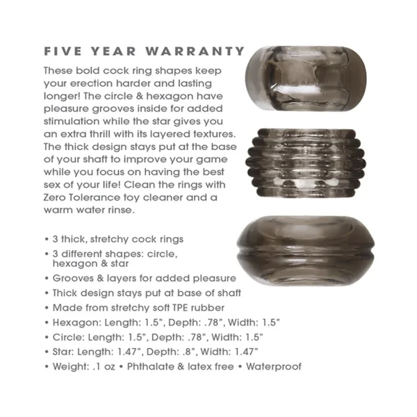 Triple Thick Cock Ring Trio Smoke — image 9 of 9