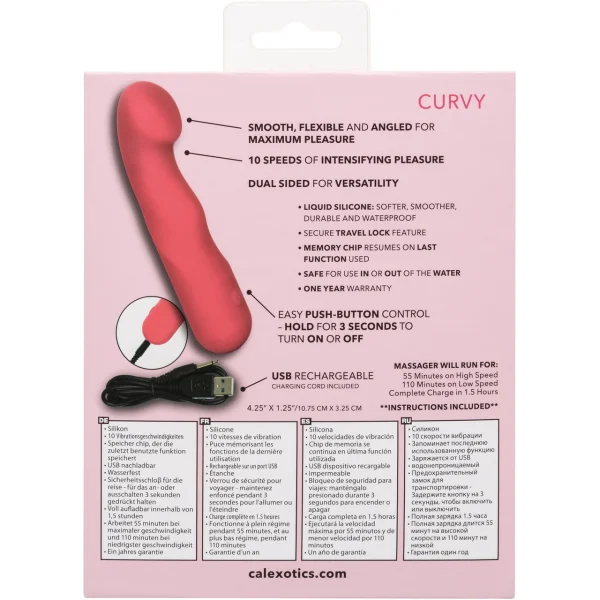 Liquid Silicone Pixies Curvy Rechargeable Waterproof Vibrator By CalExotics - Pink