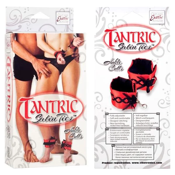 Tantric Satin Ties Ankle Cuffs Red with Black