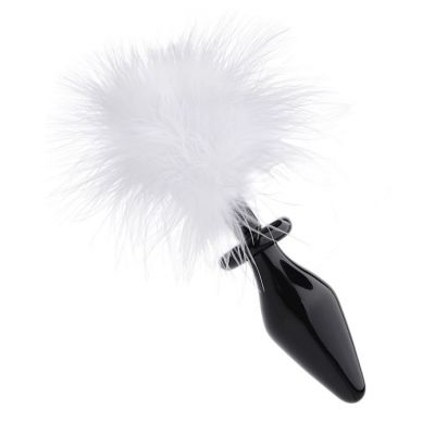 Fluffer Bunny Tail Glass Anal Plug Black 7 Inch
