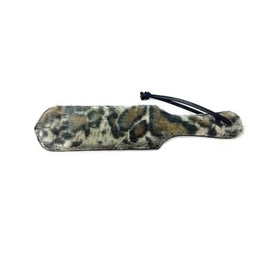 Leather Paddle With Faux Fur Black With Leopard Fur