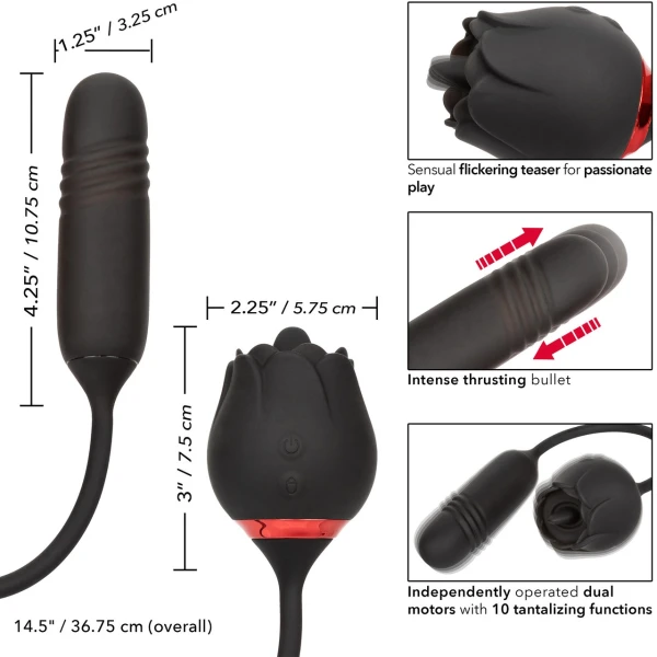 French Kiss Elite Romeo Thrusting Bullet Vibe & Flickering Tongue Clitoral Stimulator By CalExotics - Black