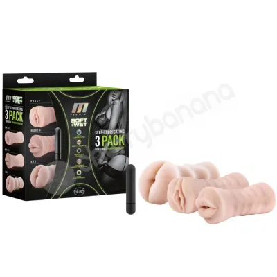 M For Men 3 Pack Self Lubricating Vibrating Strokers With Bullet Vibe