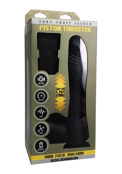 Fort Troff Piston Thruster Rechargeable Silicone Mini Fuck Machine Dildo With Balls & Remote - Black