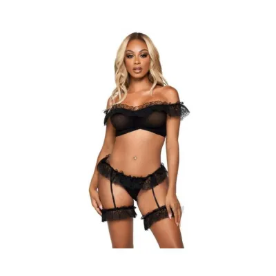 Lace Off Shoulder Top open Panty Os Blk
