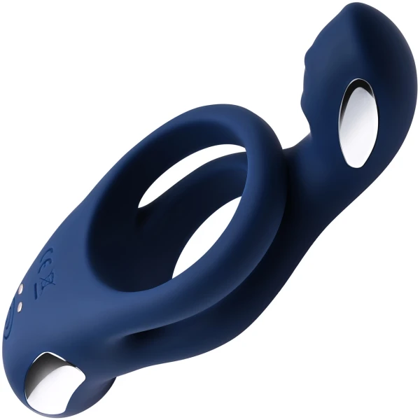 Zero Tolerance Ring Around The Rosy Silicone Vibrating Double Cock Ring & Ball Stimulator - Blue