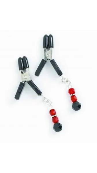 Red Beaded Nipple Clamps With Jumper Cable Tip Red