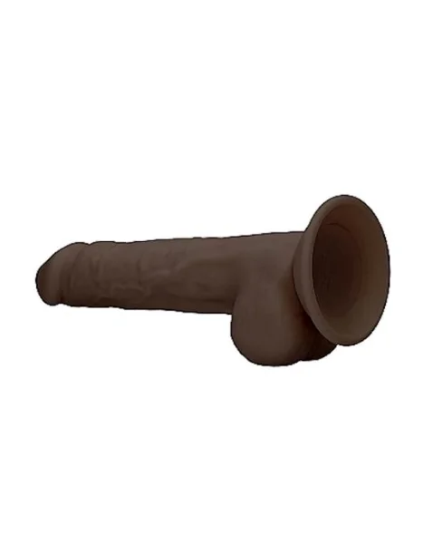 Silicone Dildo With Balls - Brown - 9.4 Inch