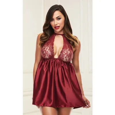 Sexy Lace Babydoll Set Red Small medium