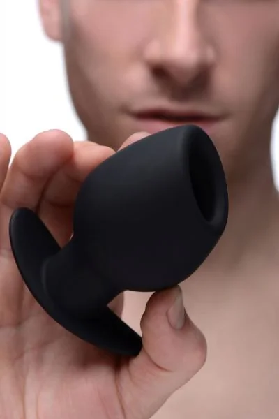 Ass Goblet Silicone Hollow Anal Plug Small Black