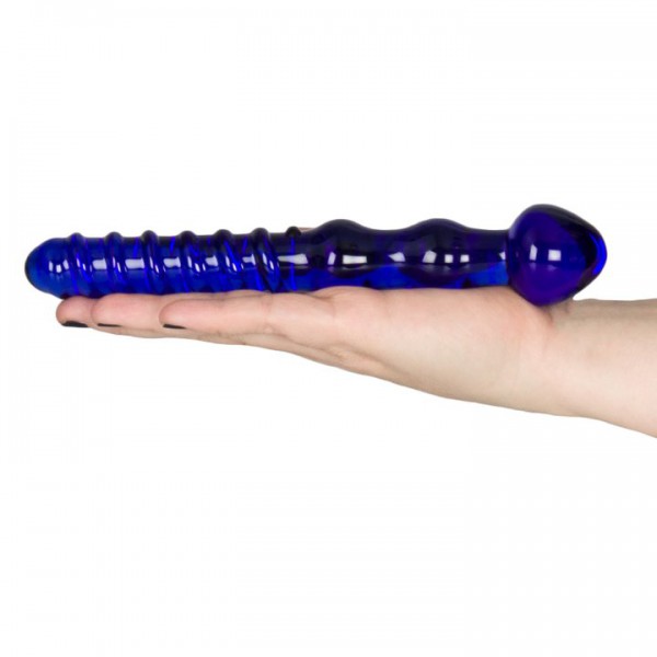 Glacier Glass Blue Ripple and Spiral Dual-Sided Dildo – 8 inch — image 4 of 5