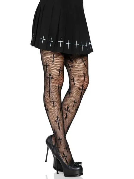 Worship Me Cross Net Tights 1x-2x Black