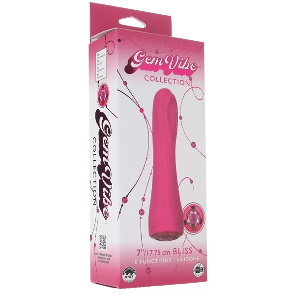 Gem Vibe Collection 7" Bliss Rechargeable Waterproof Silicone G-Spot Vibrator By CalExotics - Pink