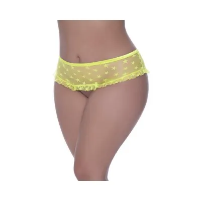 Women s Lingerie Magic Silk Love Star Skirted Hipster With Open Crotch Panty Neon Chartreuse Queen Size