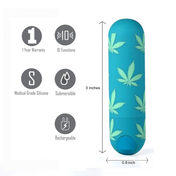 Maia Jessi 420 Rechargeable Mini Bullet Vibrator with Colorful Leaf Pattern