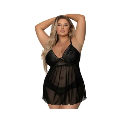 Magic Silk Modern Romance Baby Doll Thong Black Queen Size