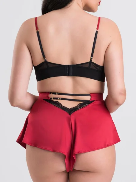 Lovehoney Plus Size Empress Red Satin Bra and French Knickers Set