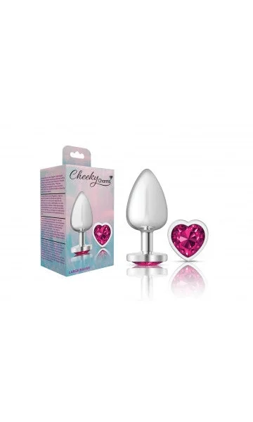 Cheeky Charms Silver Metal Butt Plug with Pink Heart Gem — image 8 of 8