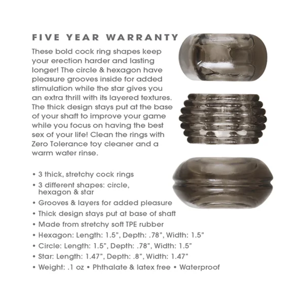 Triple Thick Cock Ring Trio Smoke — image 6 of 9