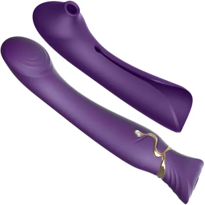 ZALO Queen Set Silicone Rechargeable G Spot PulseWave Vibrator With Suction Sleeve Twilight Purple