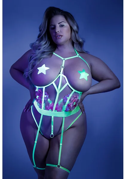 In a Trance Crotchless Teddy with Leg Garters - Queen Size