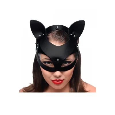 Master Series Adjustable Leather Rhinestone Cat Mask