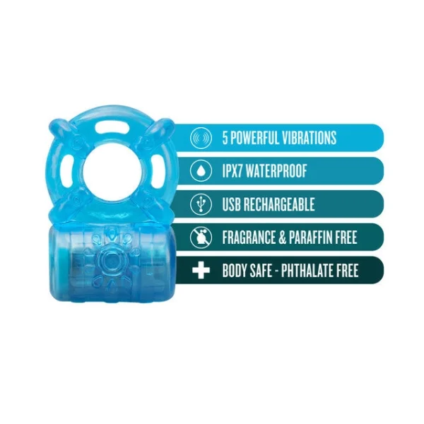Stay Hard - Rechargeable 5 Function Cock Ring - Blue — image 7 of 16
