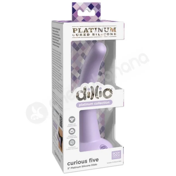 Dillio Platinum Curious Five 5" Purple Silicone Dildo With Suction Cup Body Dock Compatible Base