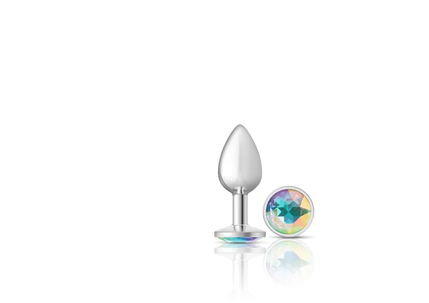 Cheeky Charms - Silver Metal Butt Plug - Round - Clear - Small